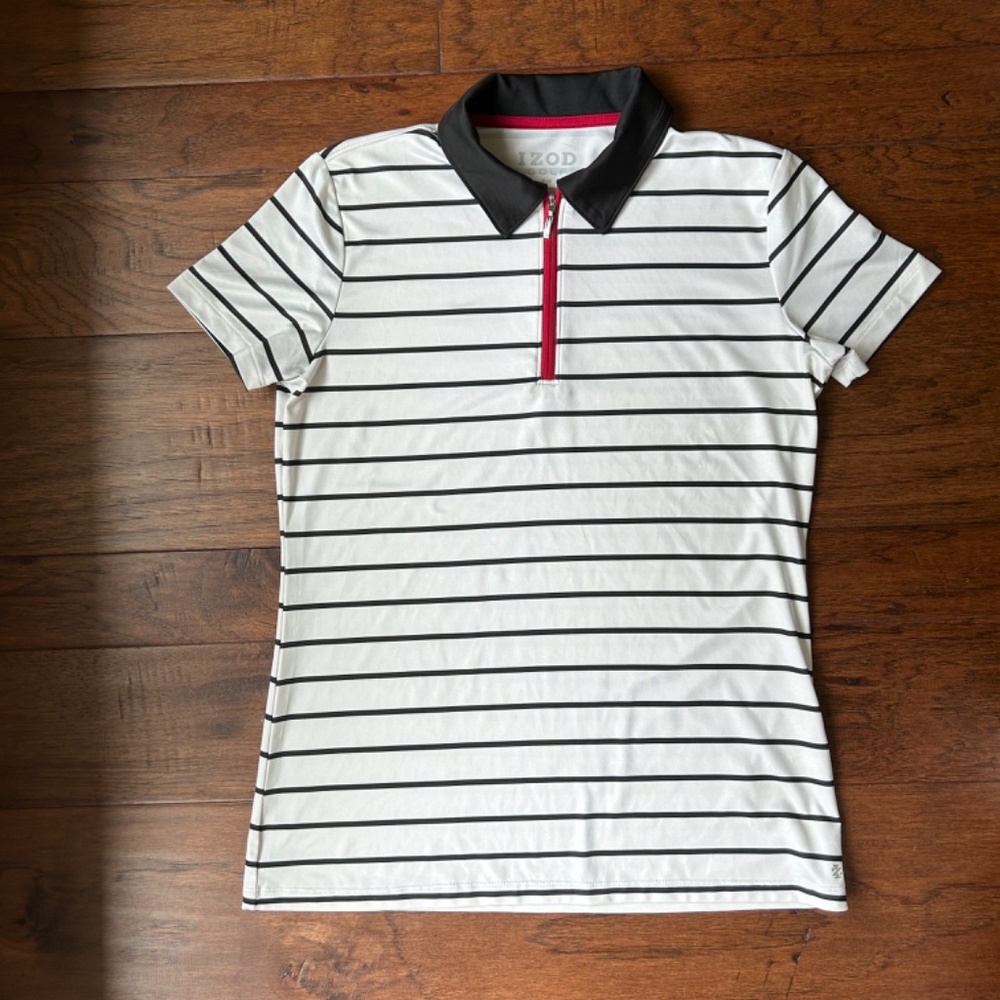 Golf Polo Women Short Sleeve Polo White / Black Stripe Size S/P IZOD